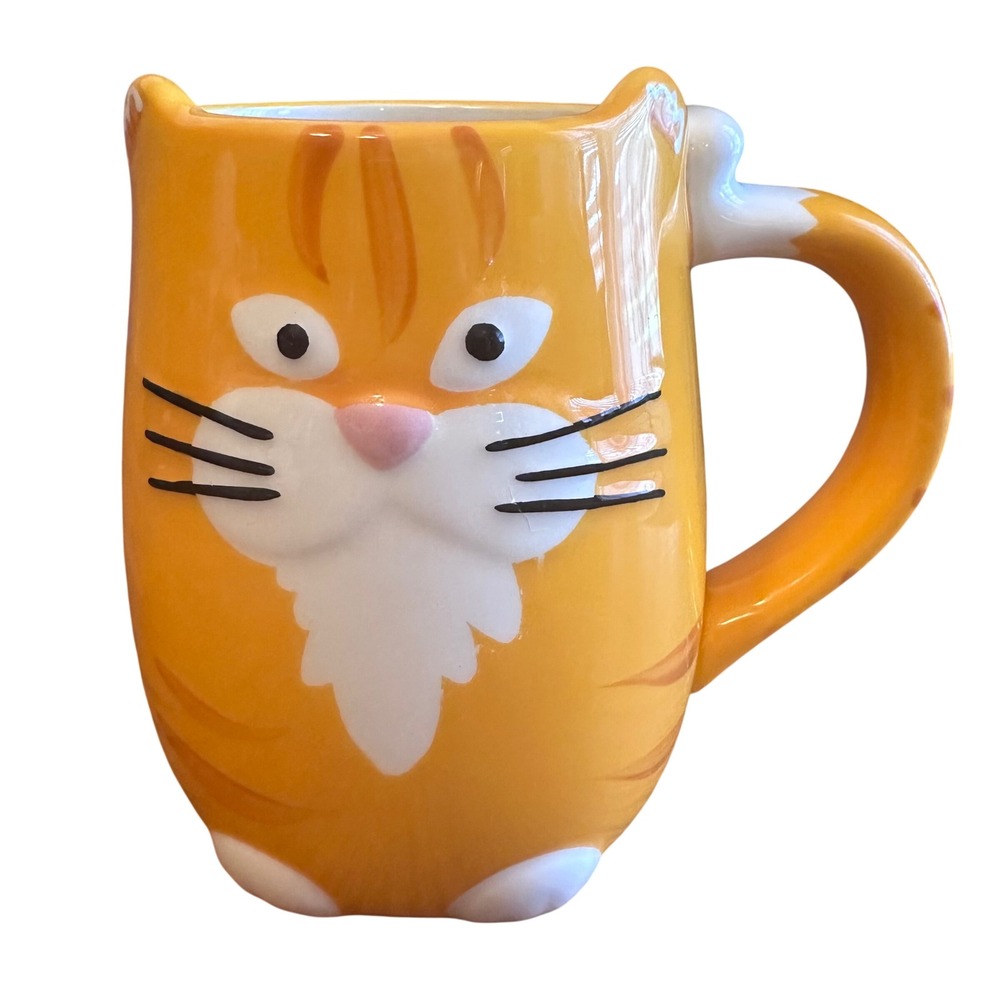 Tag Orange Tabby Cat Ceramic Mug Orange 3D Tail Handle 4.5"